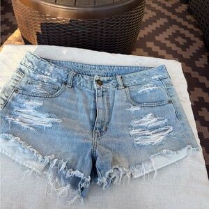 American Eagle Outfitters Light Blue Distressed Jean Shorts